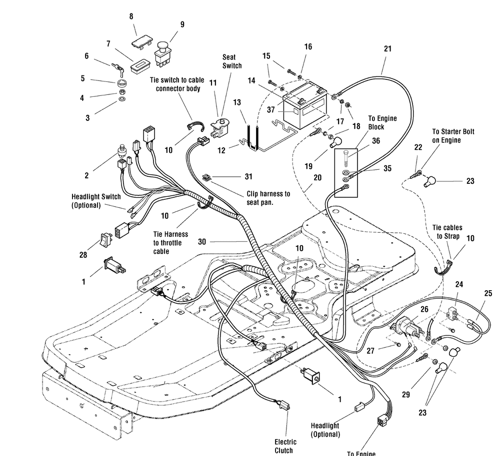 Electrical Group (7500990) Diagram and Parts List for 107287910-7800340,ZTS7500 2008 Briggs and Stratton Lawn Tractor Accessories